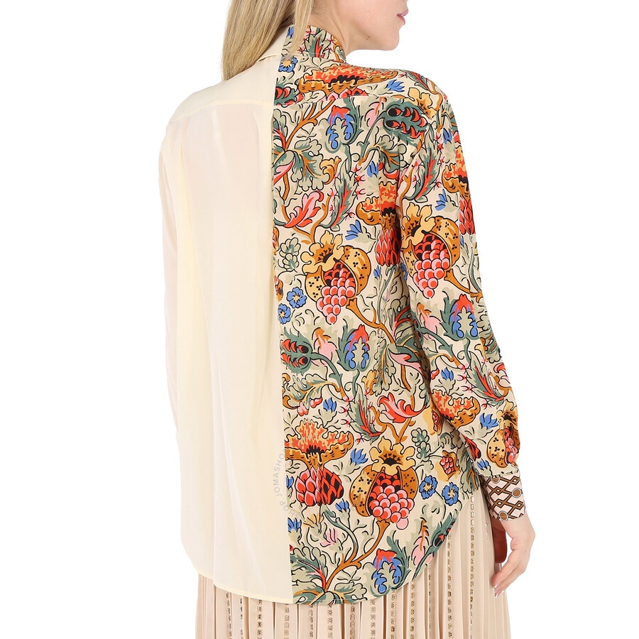 Burberry Ladies Vanilla Juliette Floral-print Paneled Silk Oversized Shirt - 6