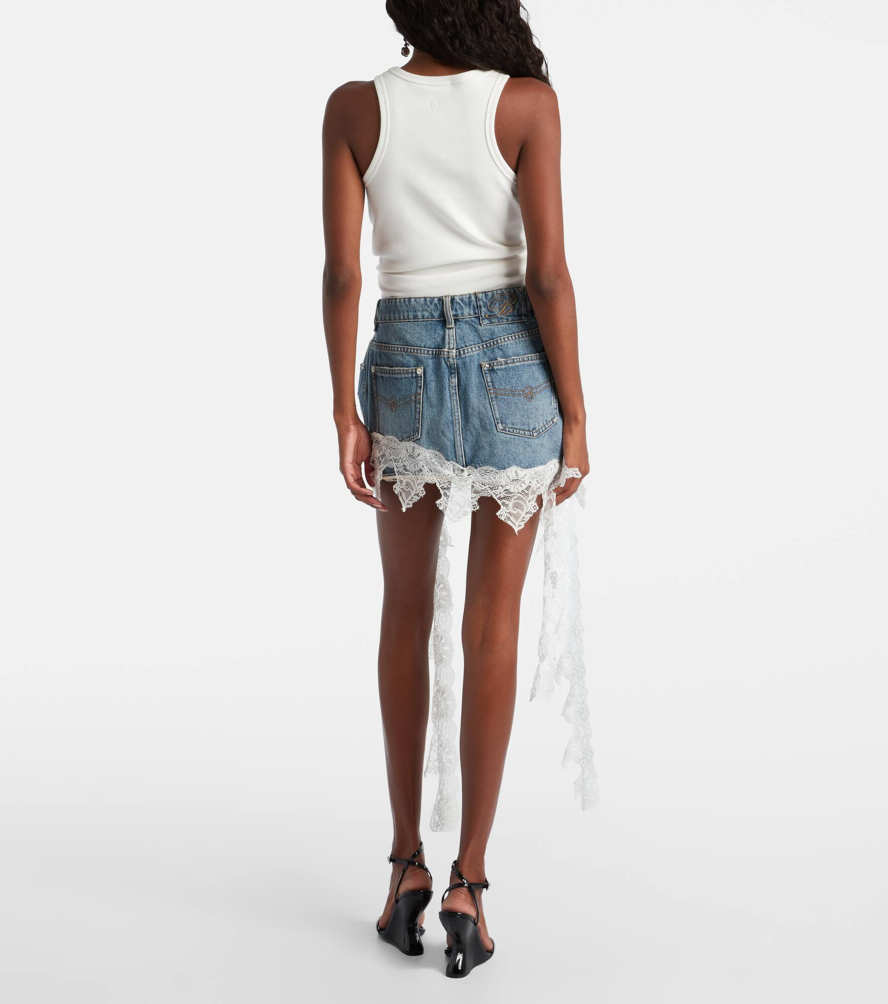 Lace-trimmed denim miniskirt - 3