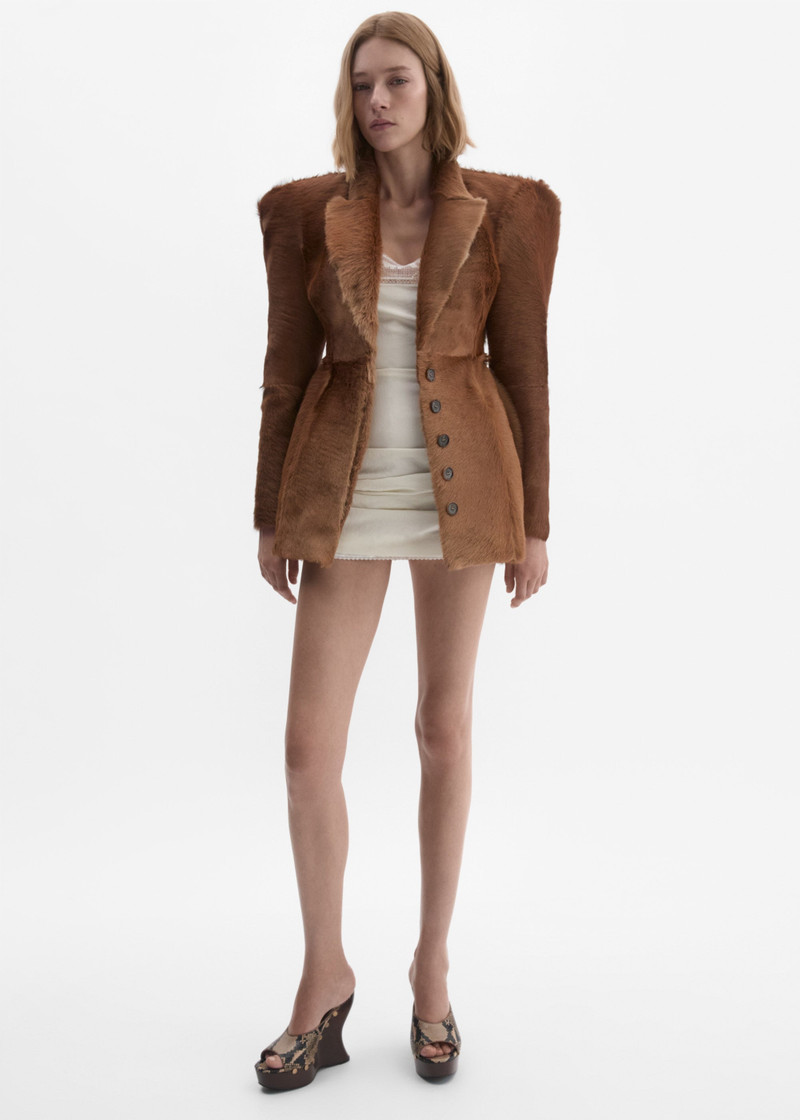 Hourglass fur-effect blazer in light brown 4