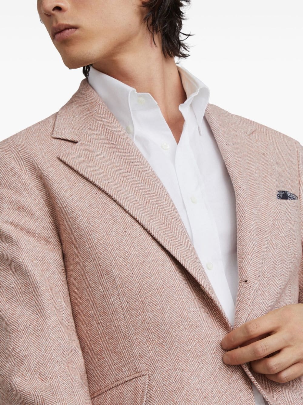 herringbone linen blazer - 5