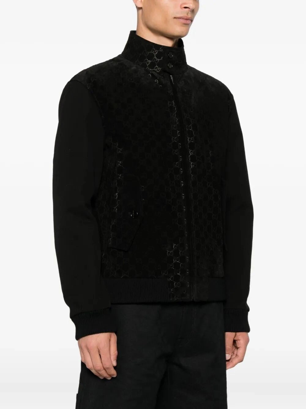 Gucci Men `Gg` Leather Bomber Jacket - 3