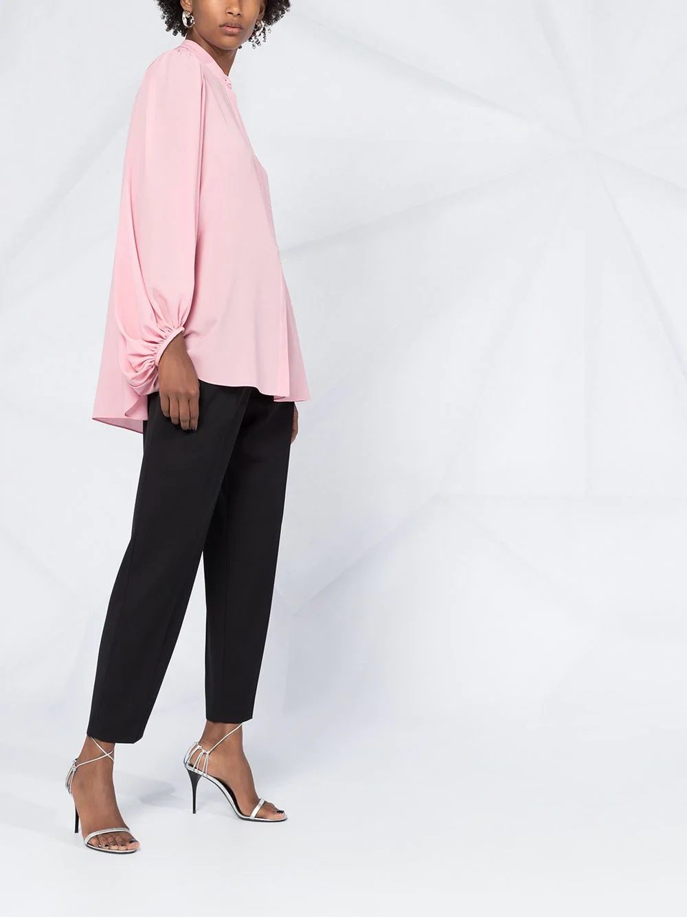 draped-sleeve collarless blouse - 4