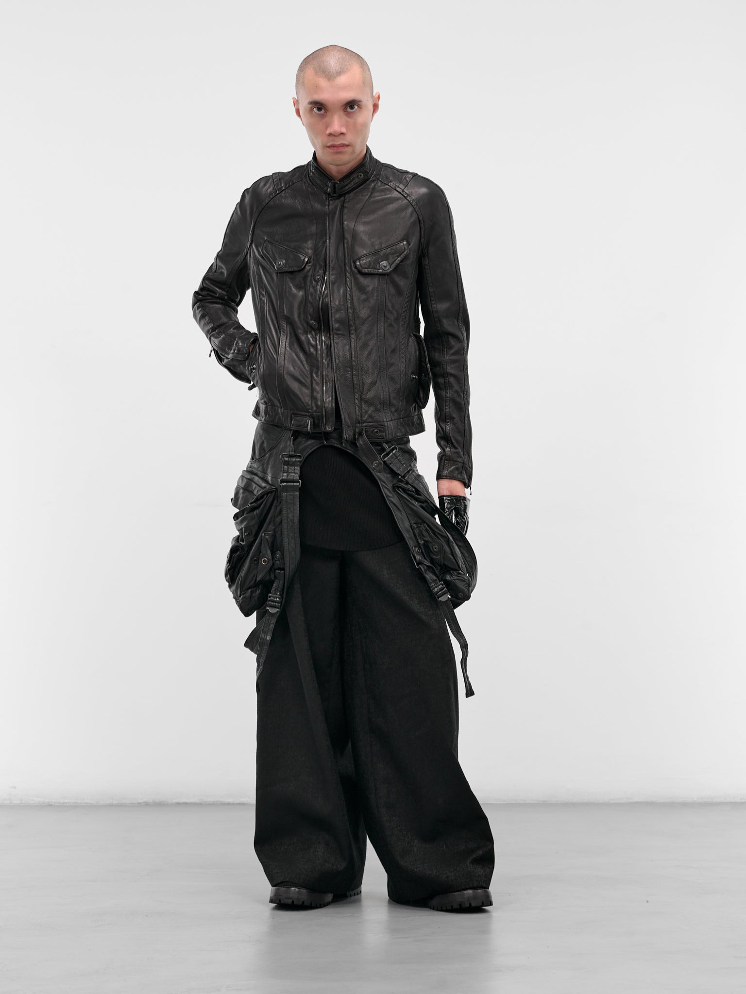 Black Leather Utility Jacket - 6
