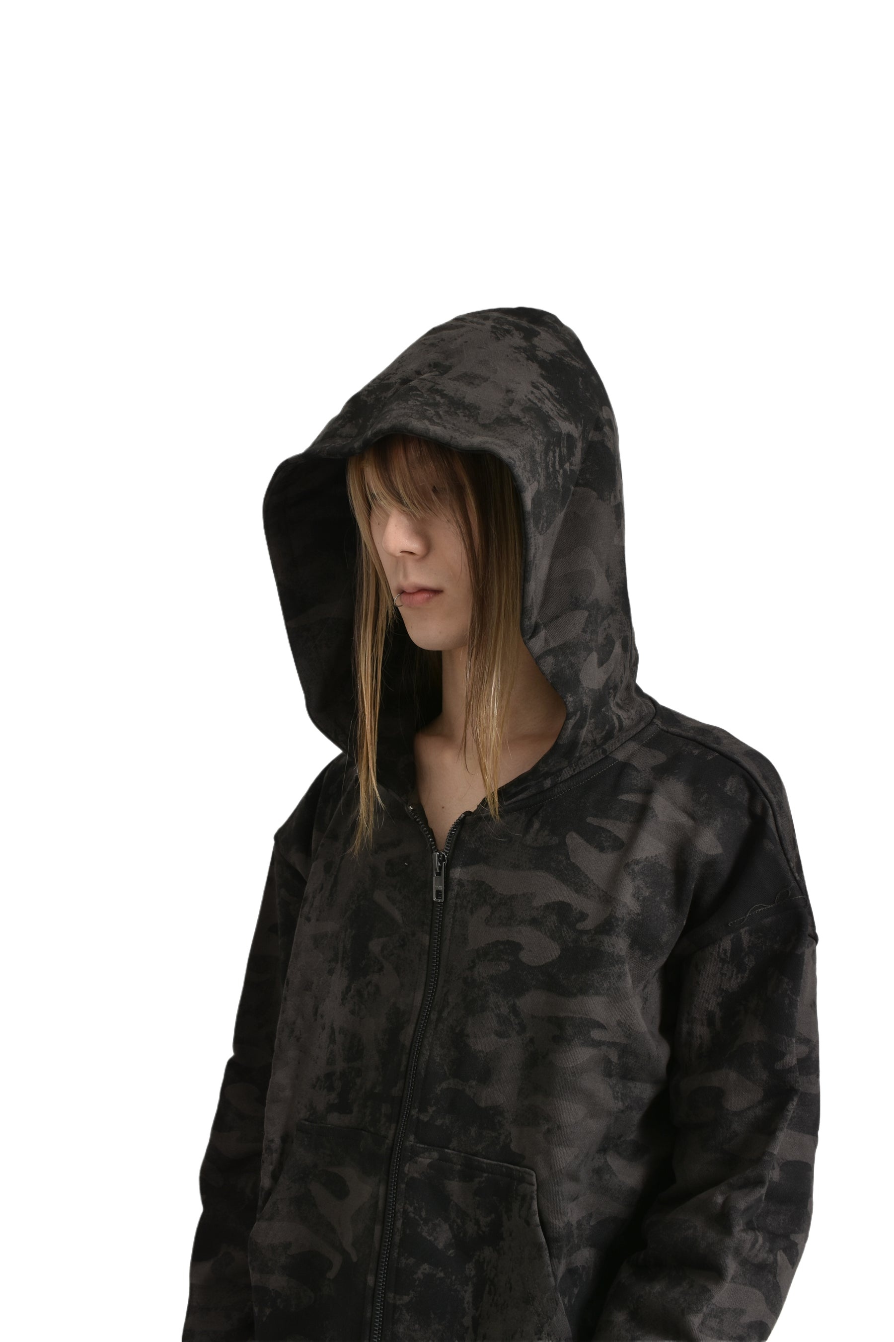 NO/FAITH STUDIOS CAMO MONOGRAM ZIP UP HOODIE / BLK