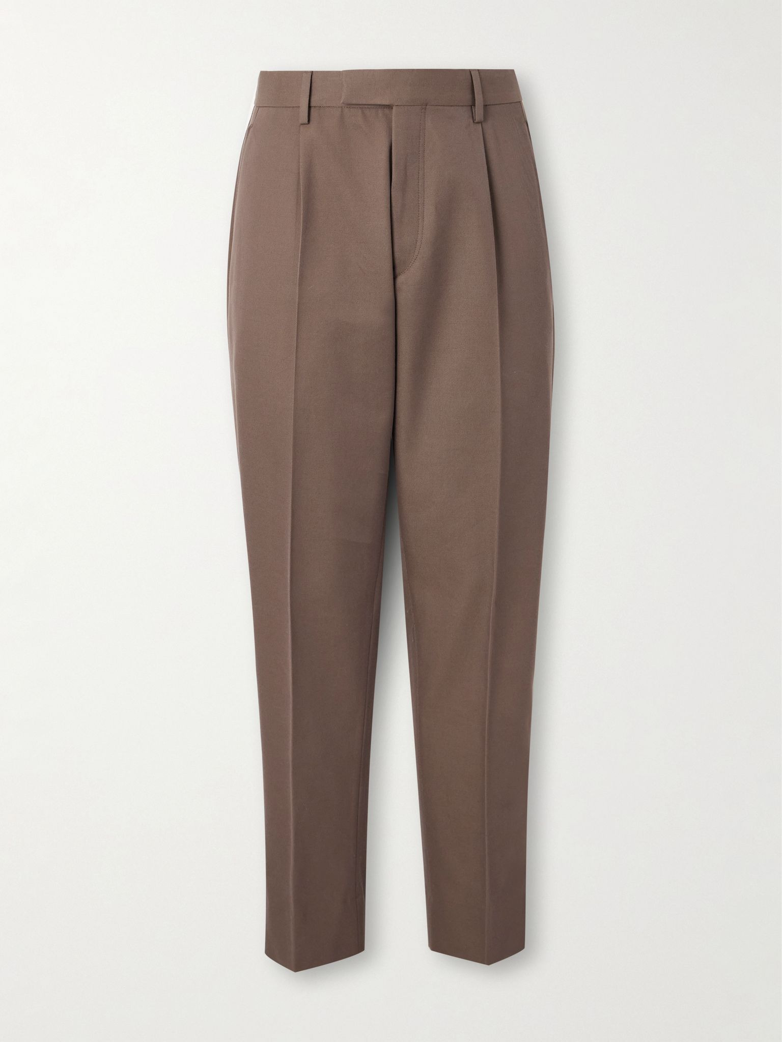 Straight-Leg Cotton and Wool-Blend Trousers Brown - 1