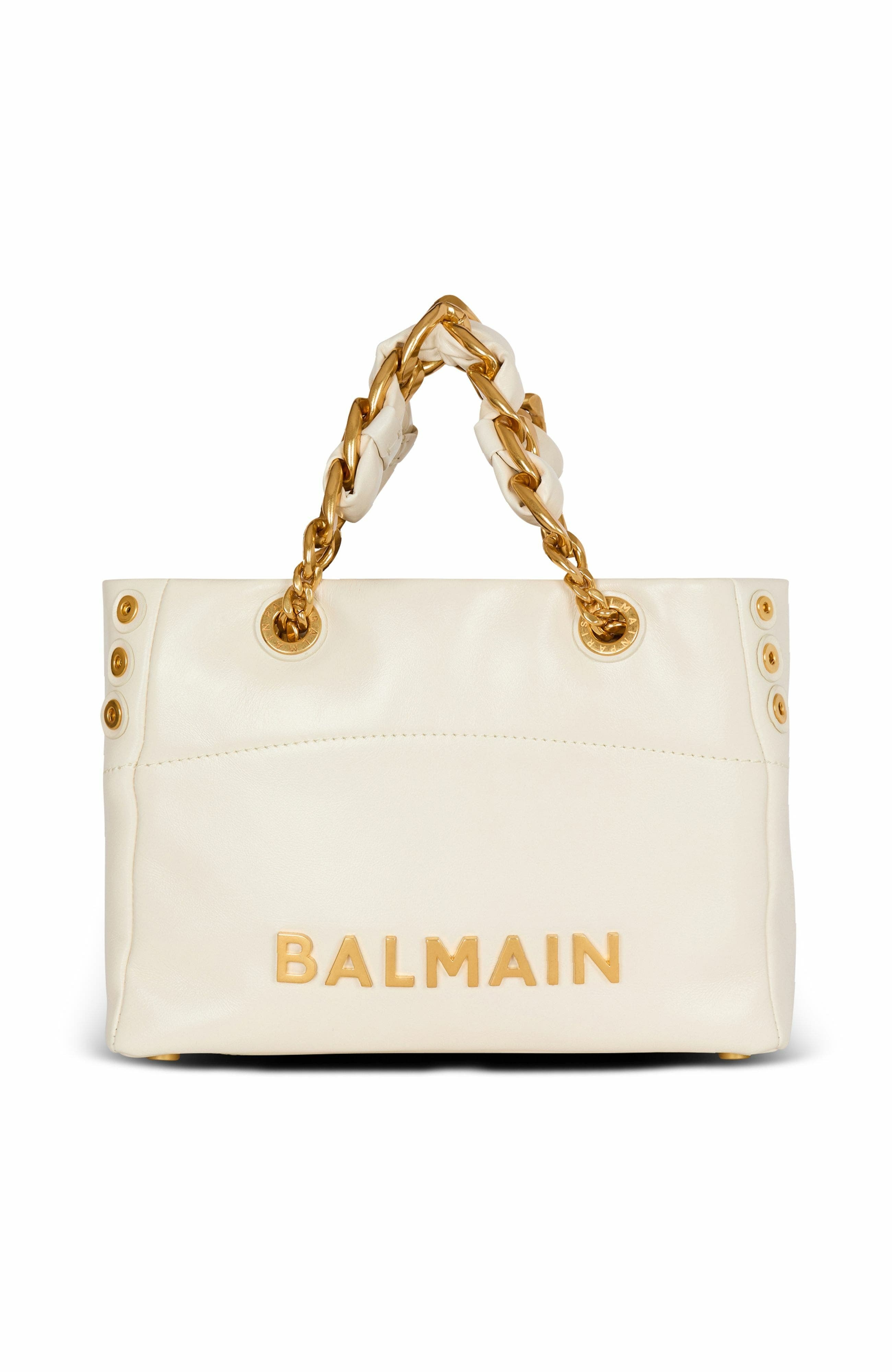 Balmain 1945 Soft Small crinkled leather tote bag in White at Nordstrom - 1