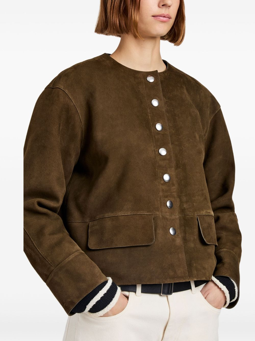 button-front suede jacket - 6