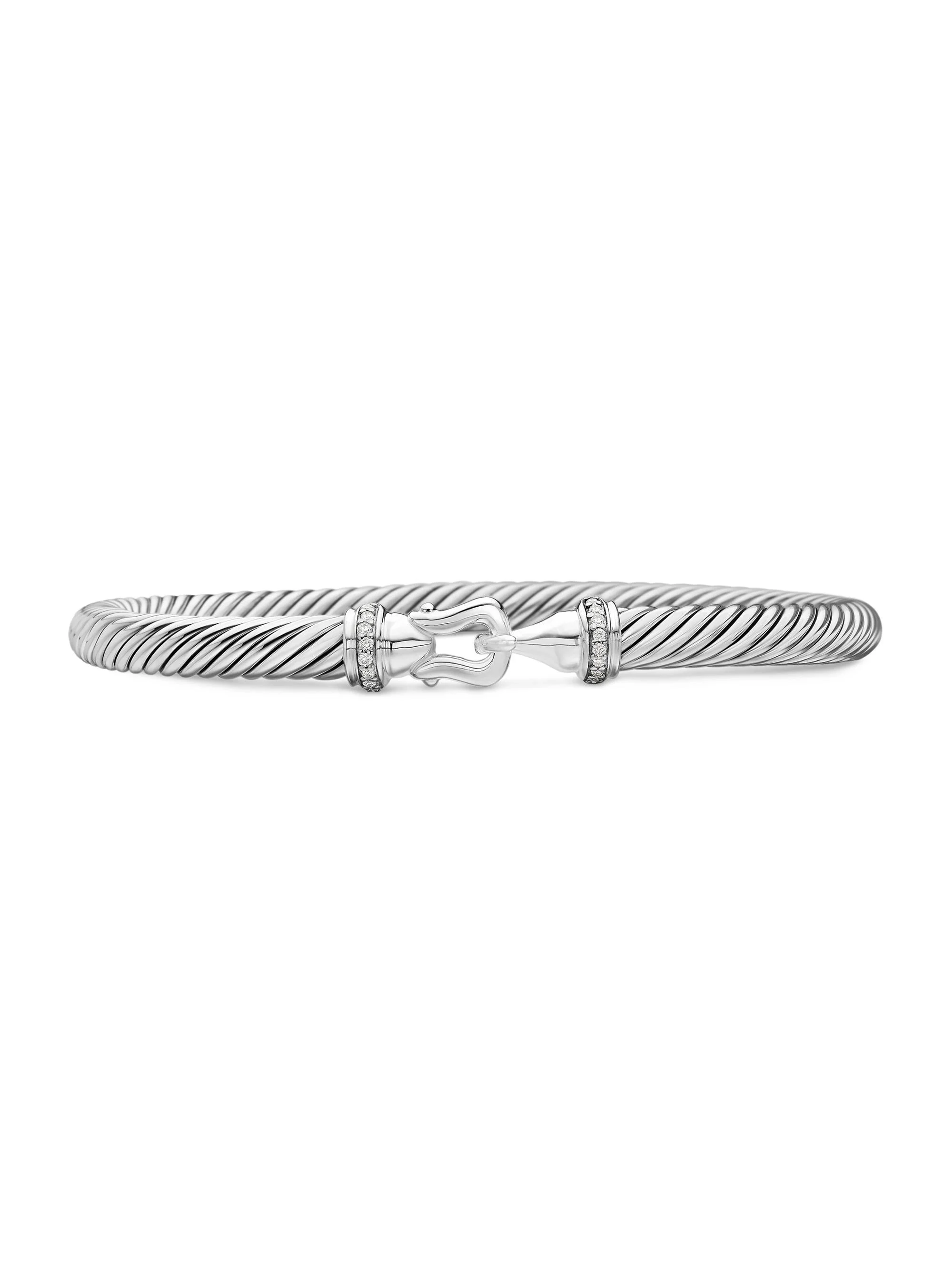 Women's Cable Buckle Bracelet with Diamonds 5MM - Silver - 1