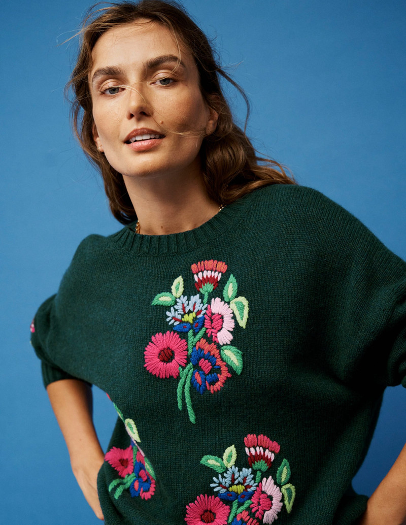 Natalie Embroidered Sweater-Emerald Night Bouquet 8