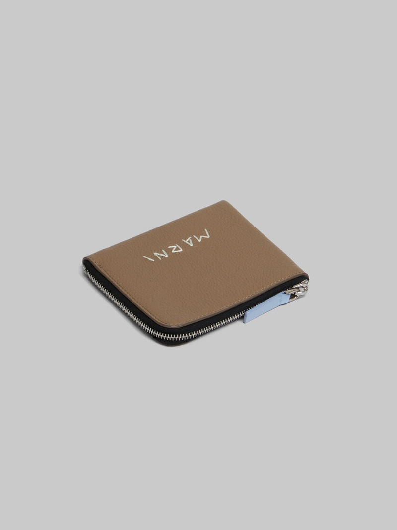 Marni BROWN LEATHER ZIP-AROUND WALLET WITH MARNI MENDING outlook