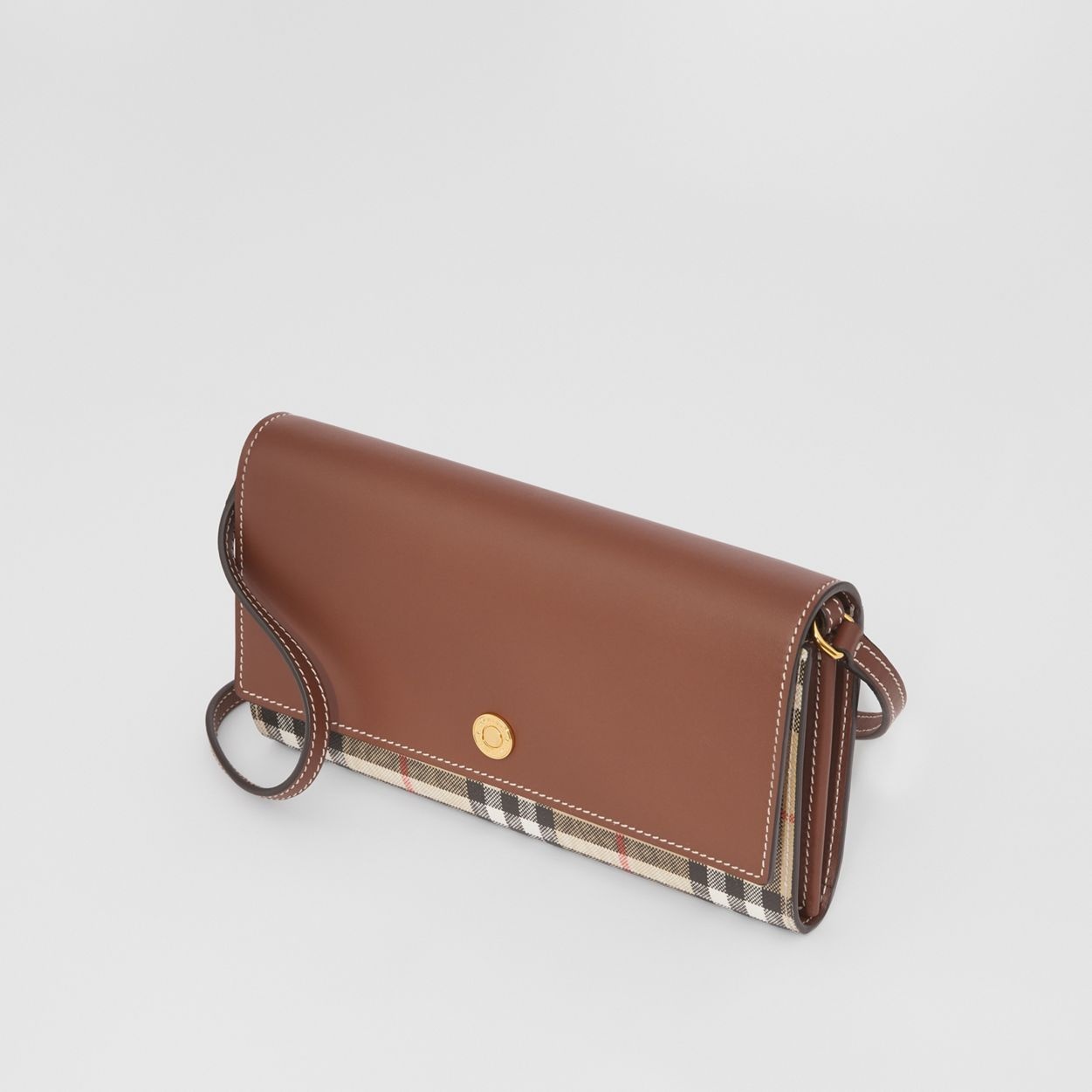 Check and Leather Wallet with Detachable Strap - 4