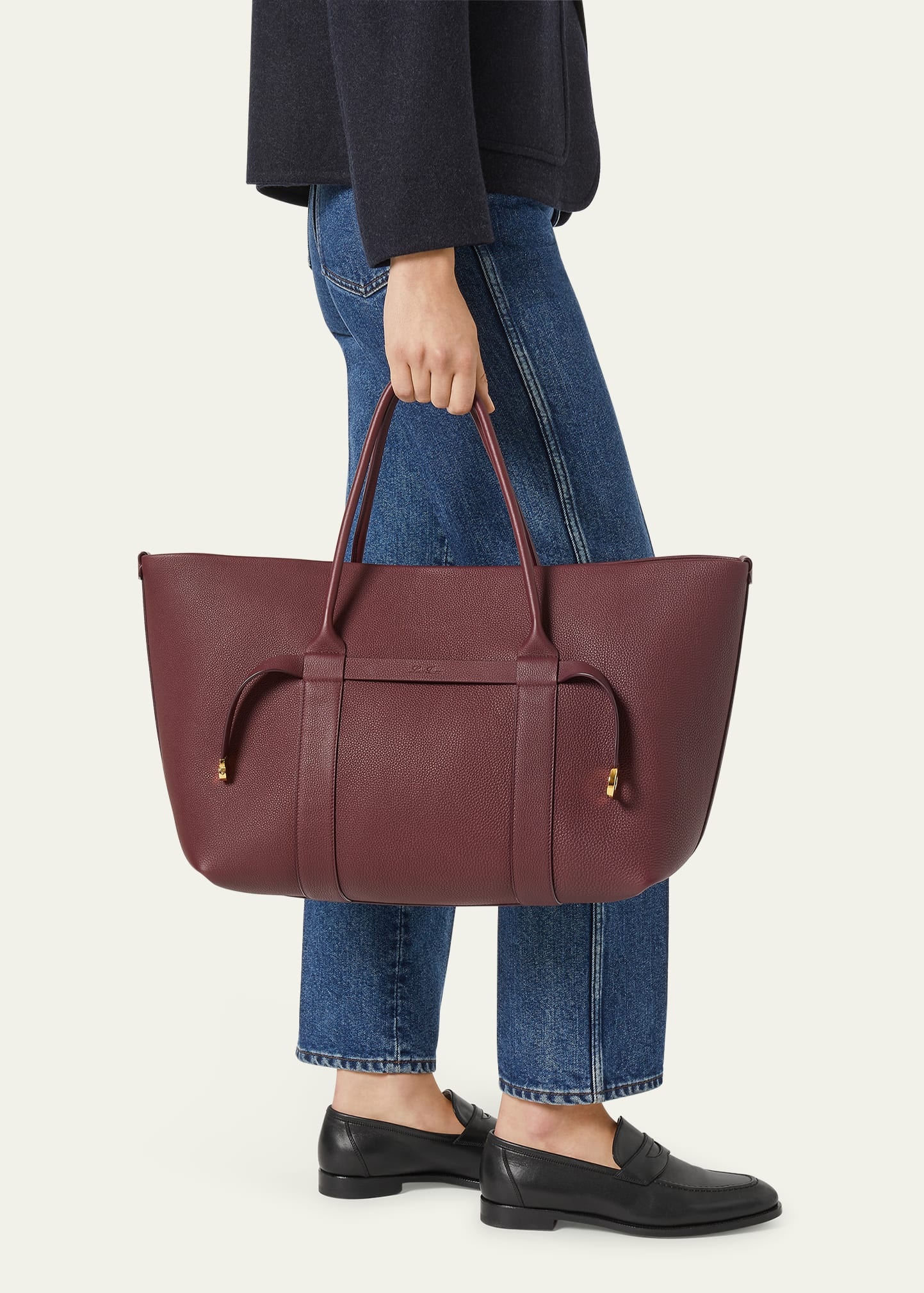 Ghiera Grained Leather & Cashmere Tote Back - 2