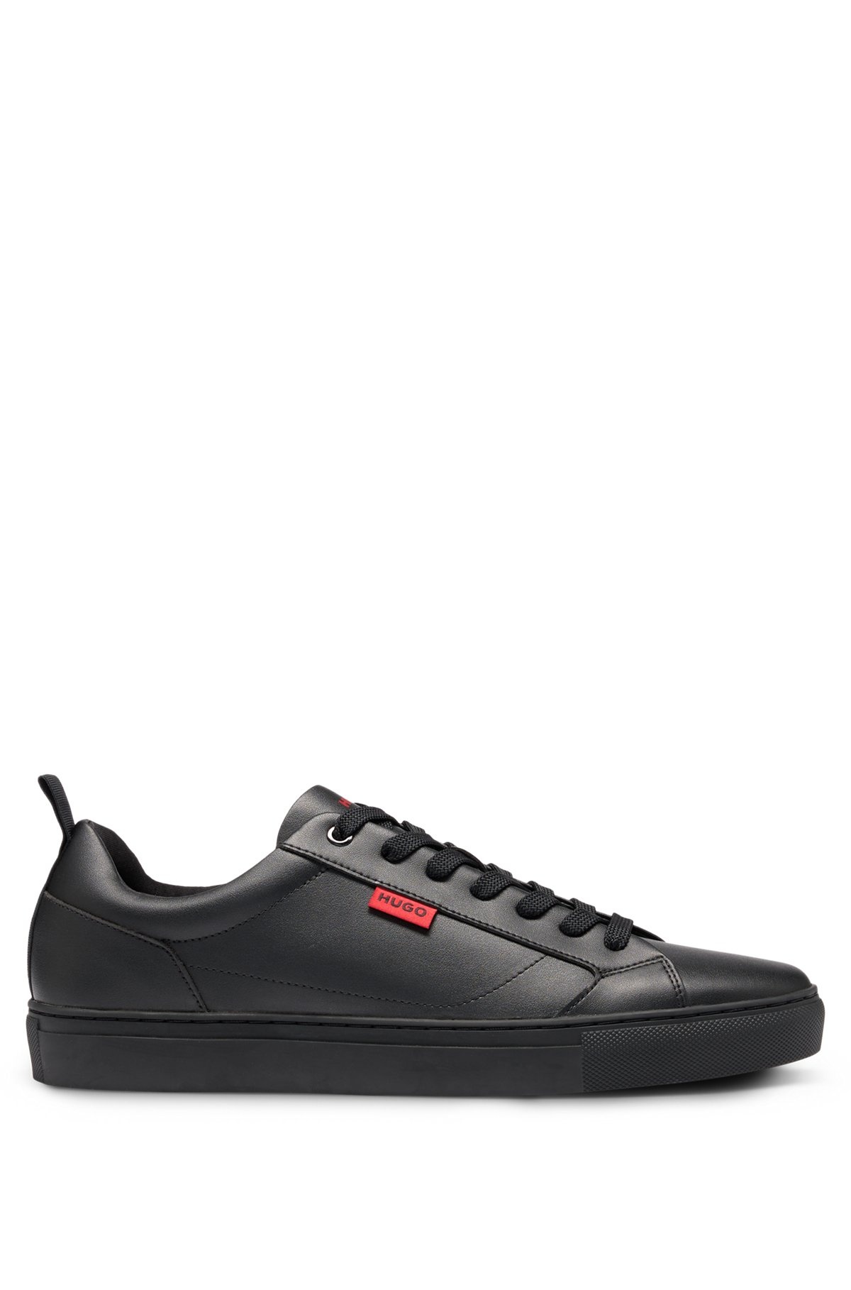 FAUX-LEATHER TRAINERS WITH RED LOGO FLAG - 1