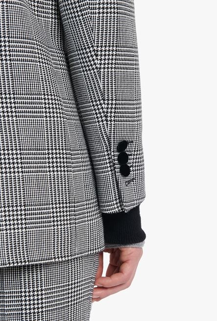 White and black glen plaid wool blazer with black velvet collar - 6