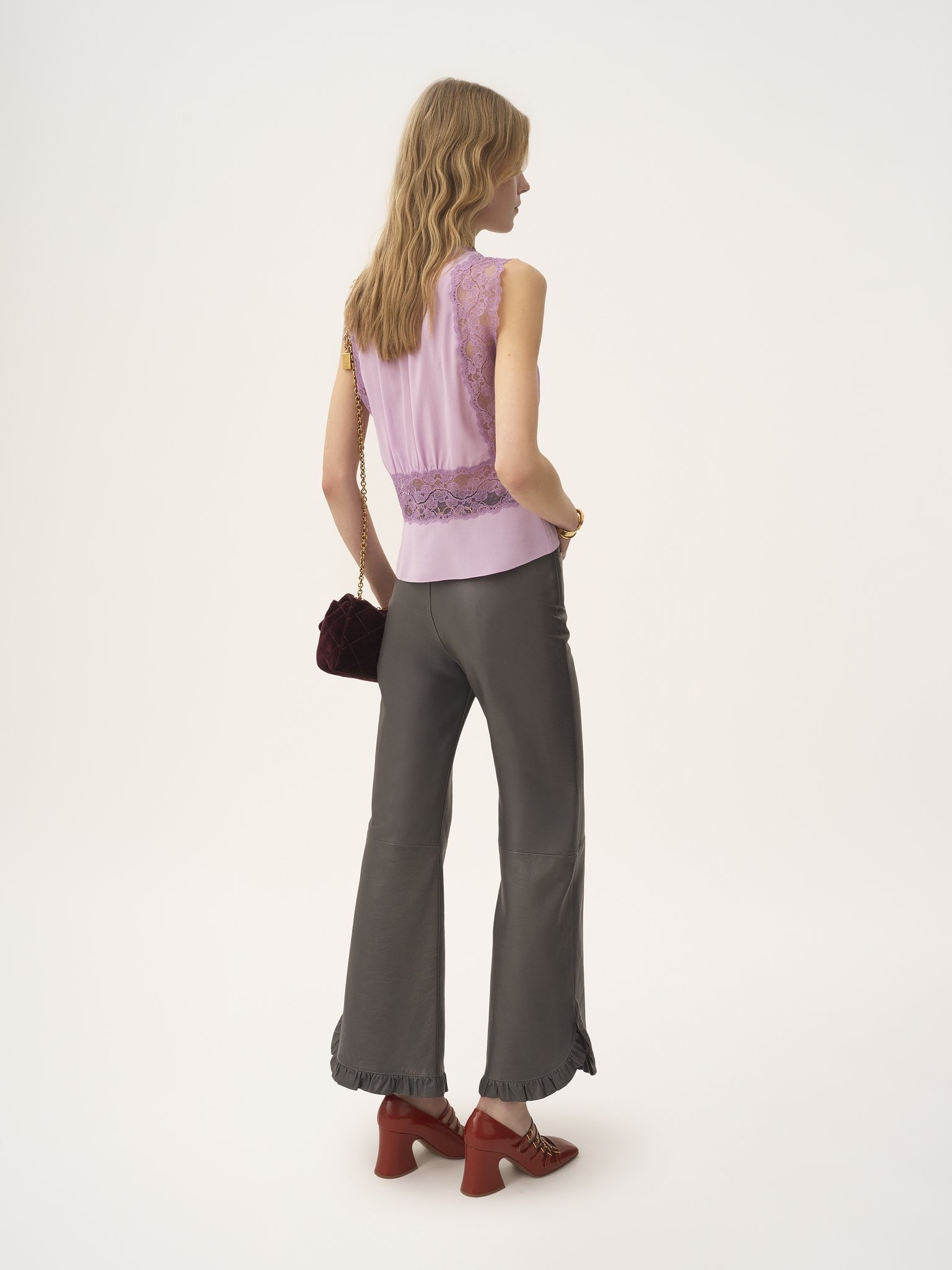 RUFFLED FLARED PANTS IN LEATHER - 5