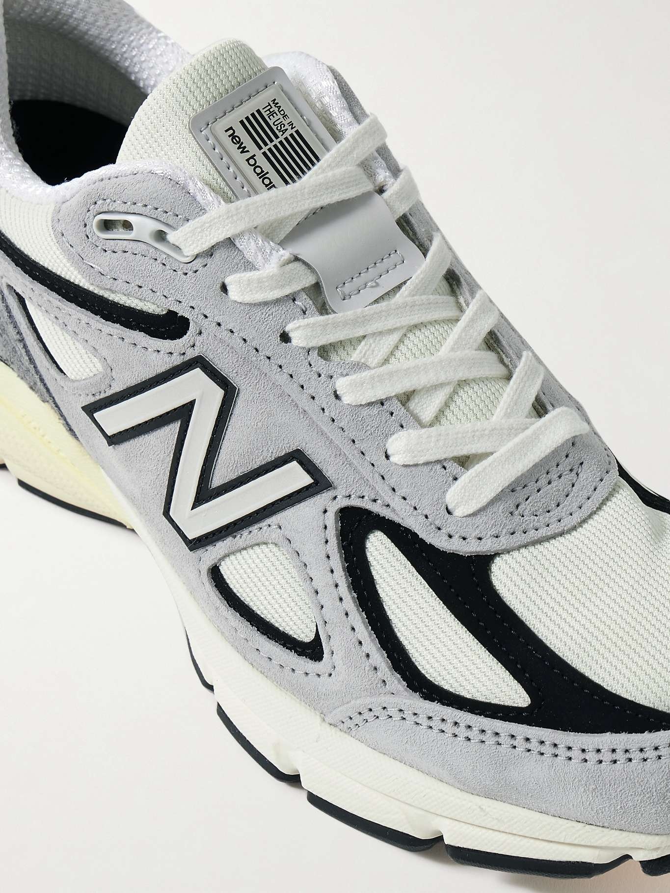 New Balance 990v4 leather-trimmed suede and mesh sneakers | REVERSIBLE
