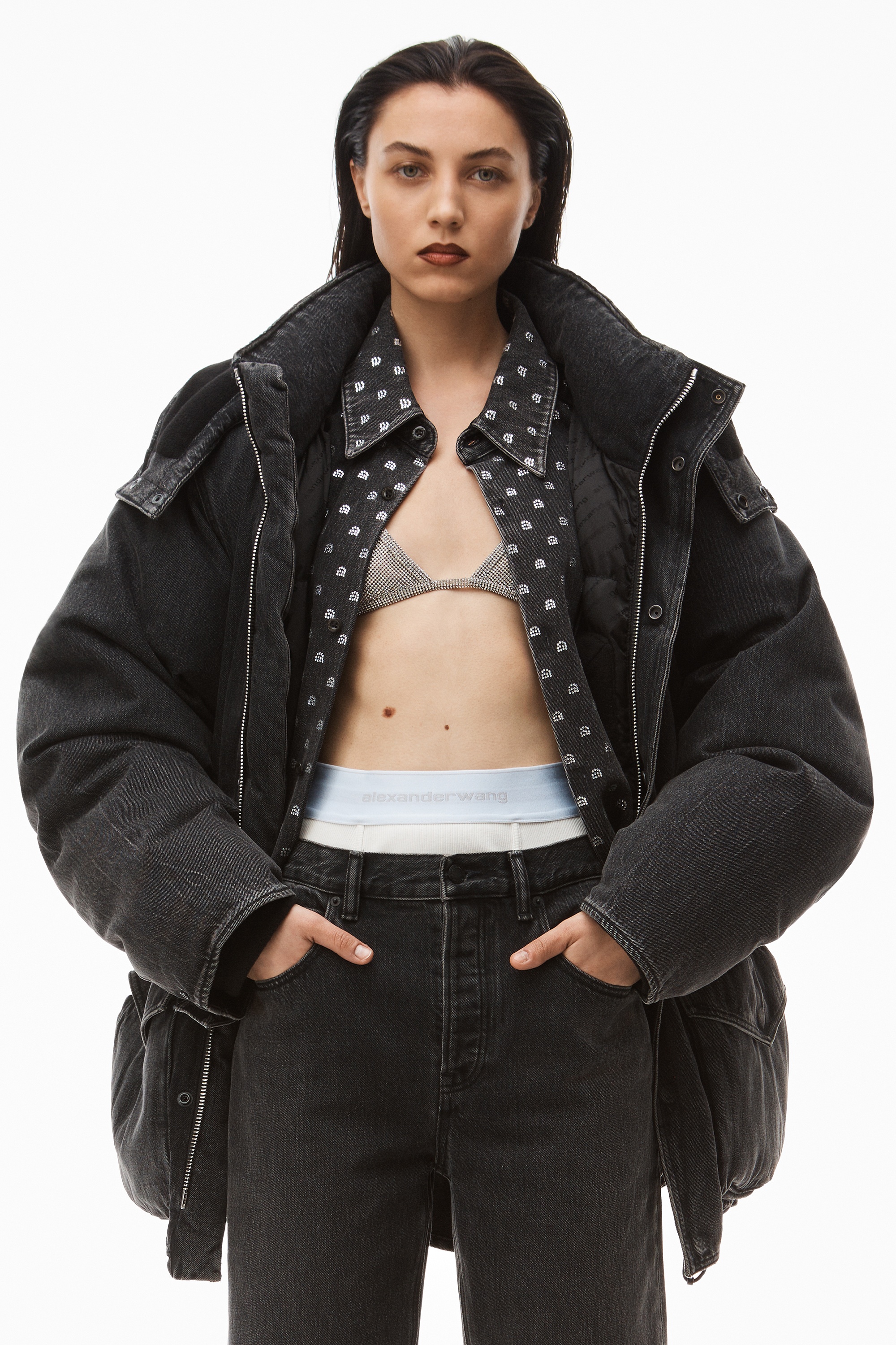 LOGO ELASTIC BRIEF LAYER JEAN IN DENIM - 4