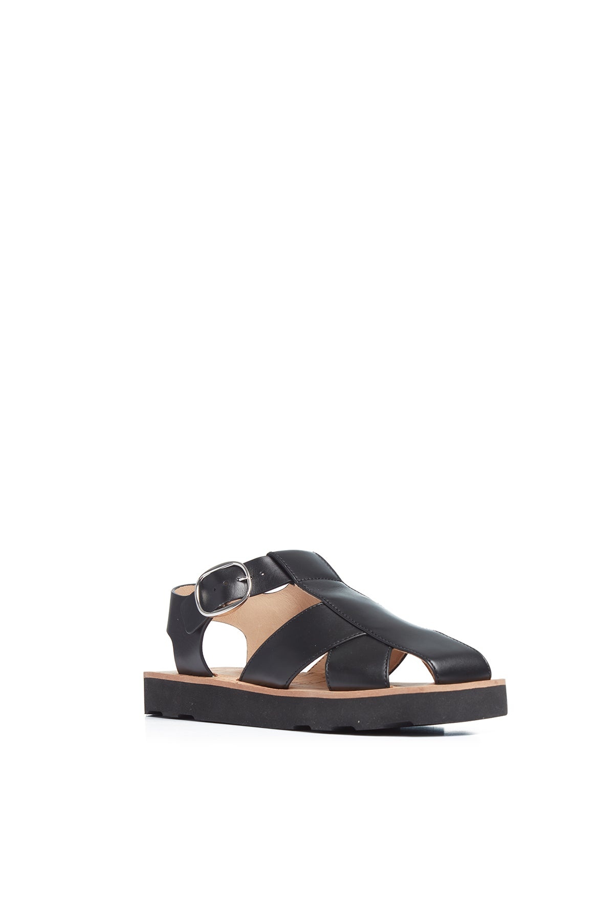 Horatio Flat Sandal in Black Nappa Leather - 2