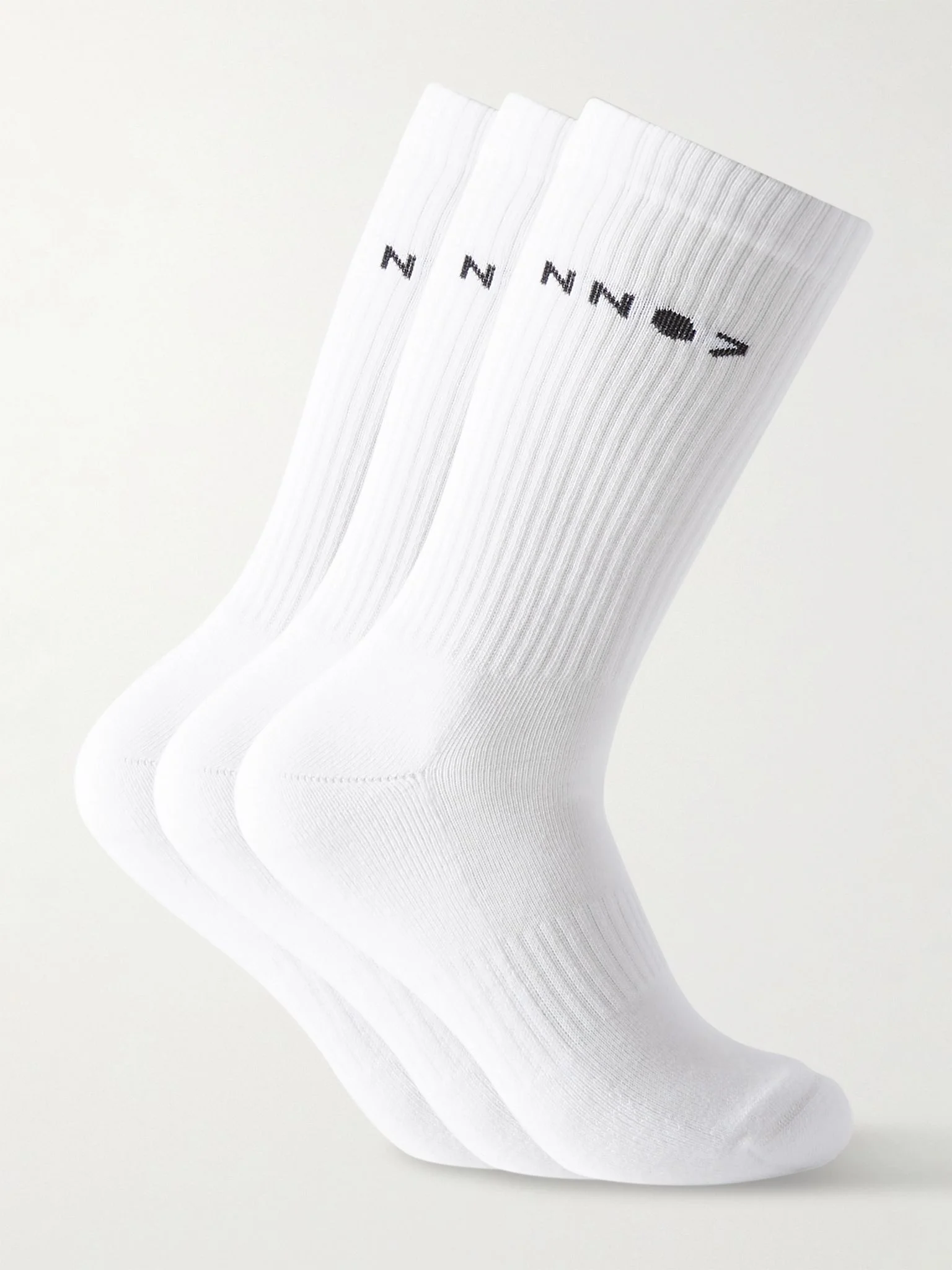 Three-Pack Logo-Jacquard Ribbed Cotton-Blend Socks White - 1