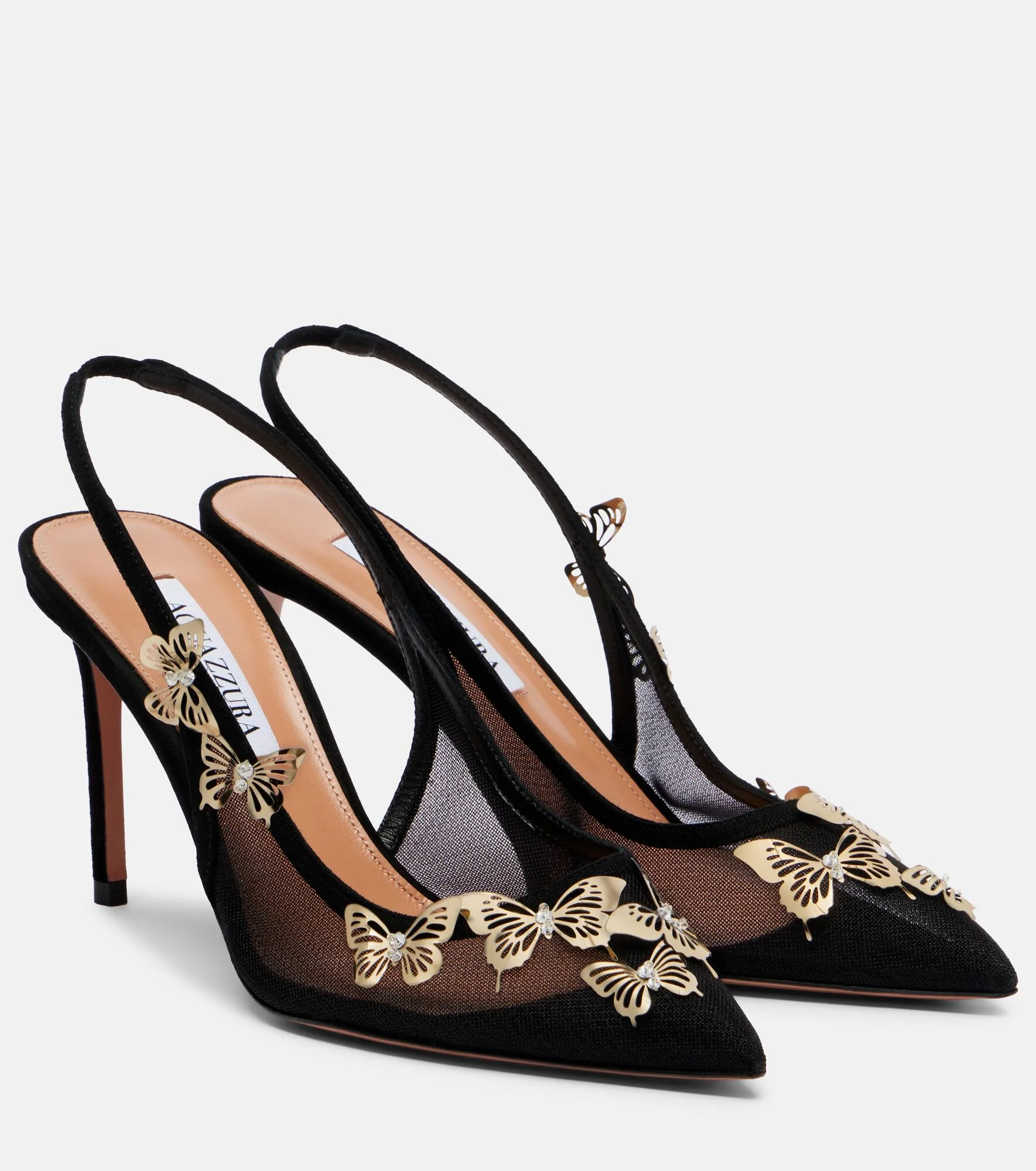 Papillon embellished mesh slingback pumps - 1