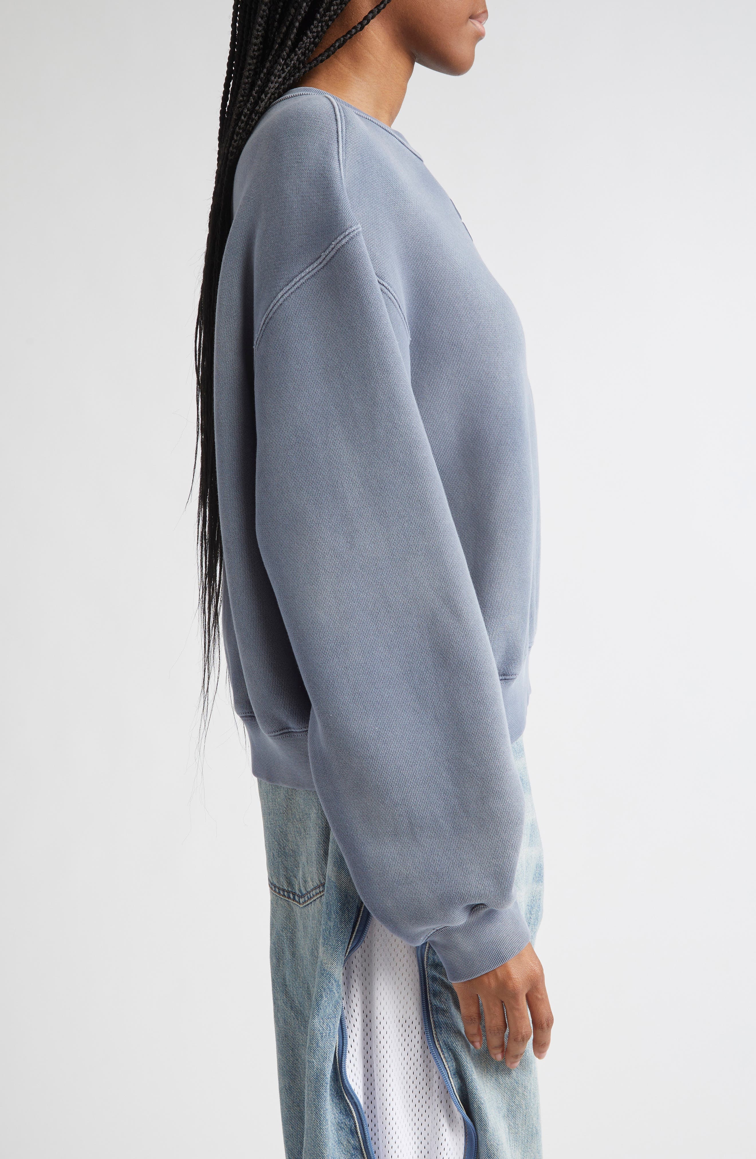 Alexander Wang Essential Logo Cotton Blend Sweatshirt in Washed Blue Ink at Nordstrom - 4