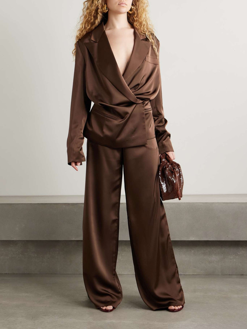 16ARLINGTON Ardo wrap-effect satin blazer Brown outlook