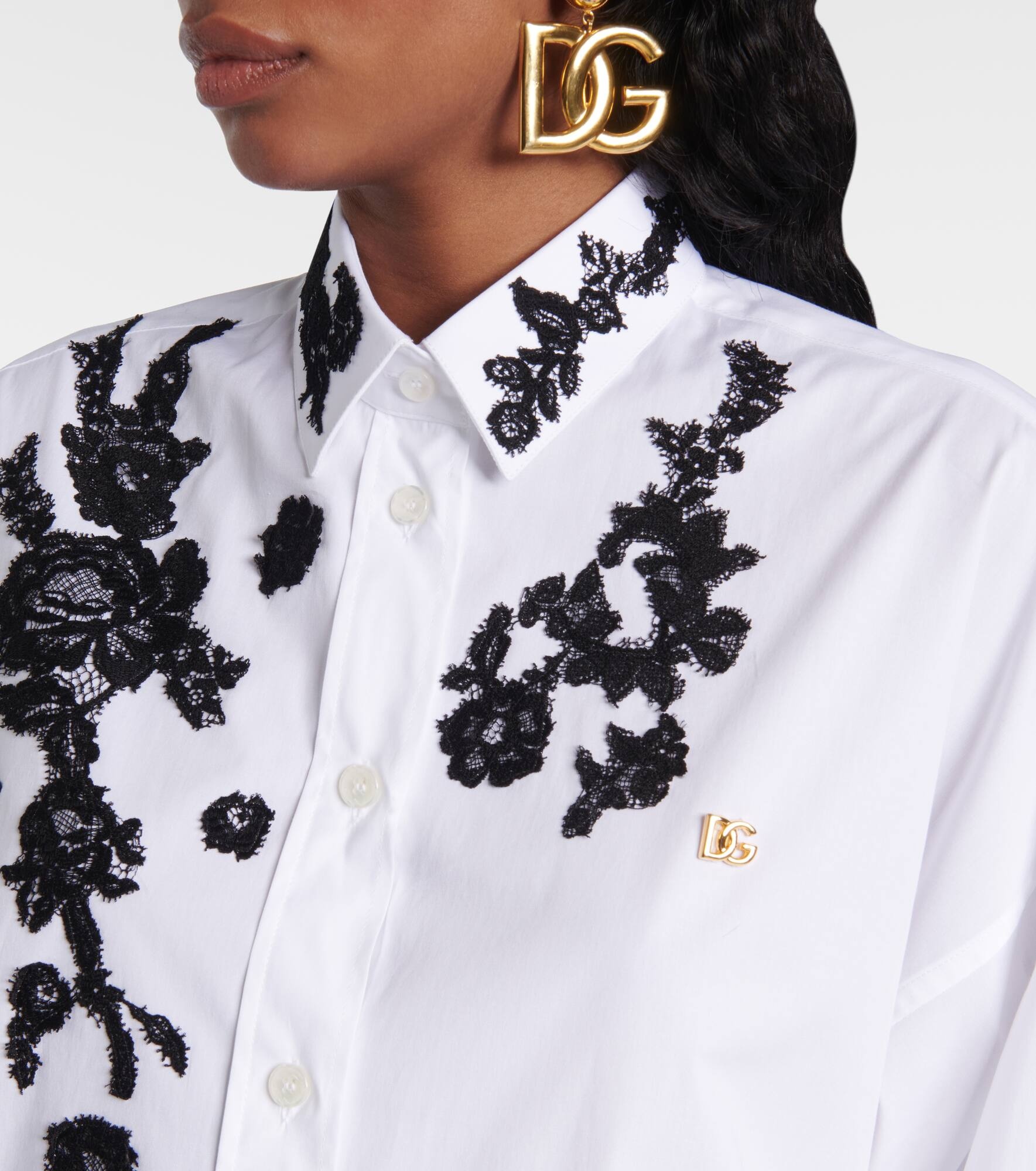 Lace-trimmed cotton shirt - 4