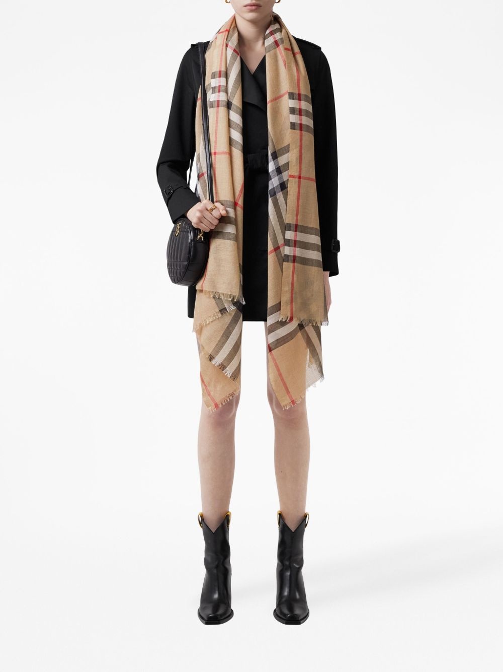 Lightweight Check Wool and Silk Scarf - 8
