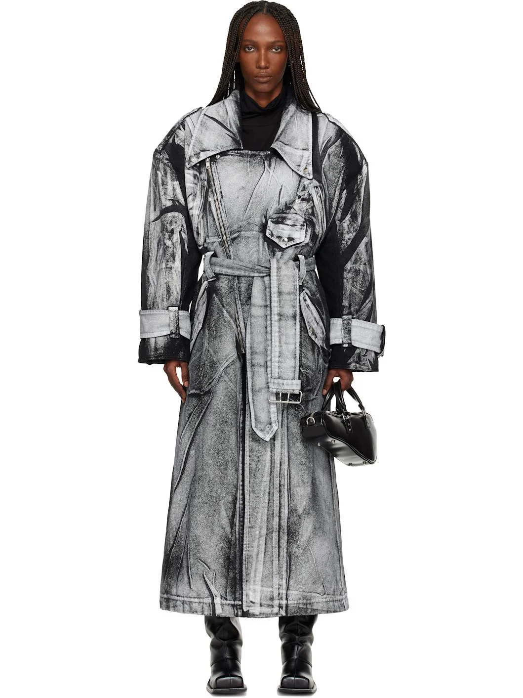 Black & White Painted Workwear Trench Coat - 1