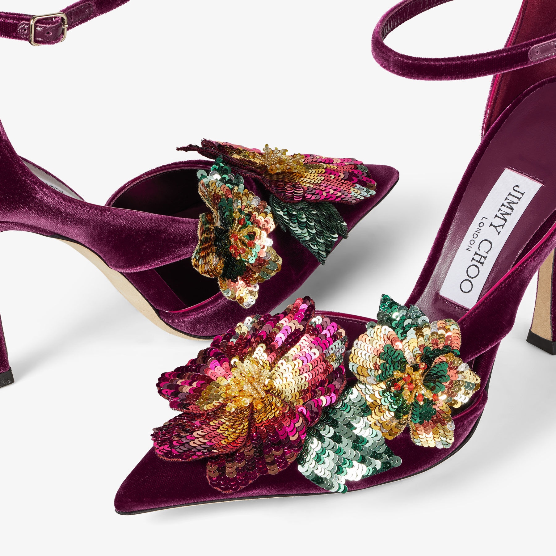 Azara 100
Boysenberry Velvet Pumps with Sequin Flowers - 4