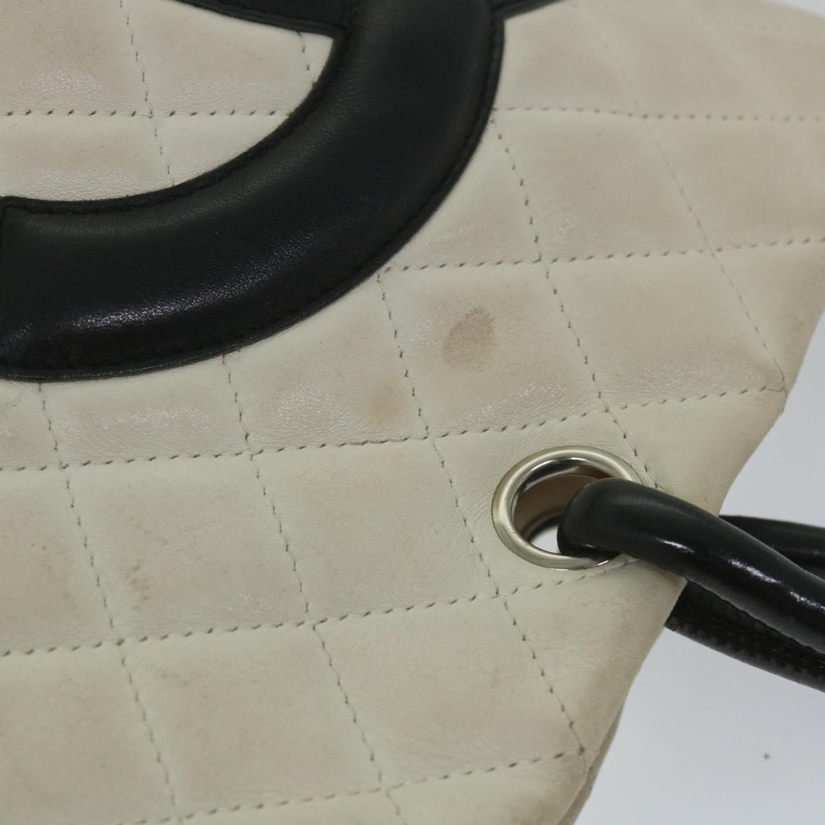 CHANEL Cambon Line Tote Bag Leather White CC - 9