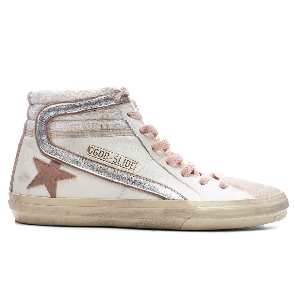 WOMEN'S SLIDE SUEDE SNEAKER - WHITE/BEIGE/SILVER - 1