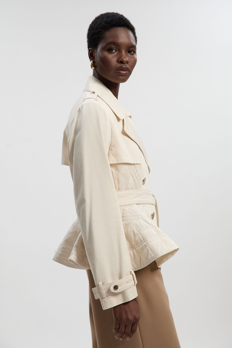 KAREN MILLEN Quilted Padded Peplum Short Trench Coat outlook