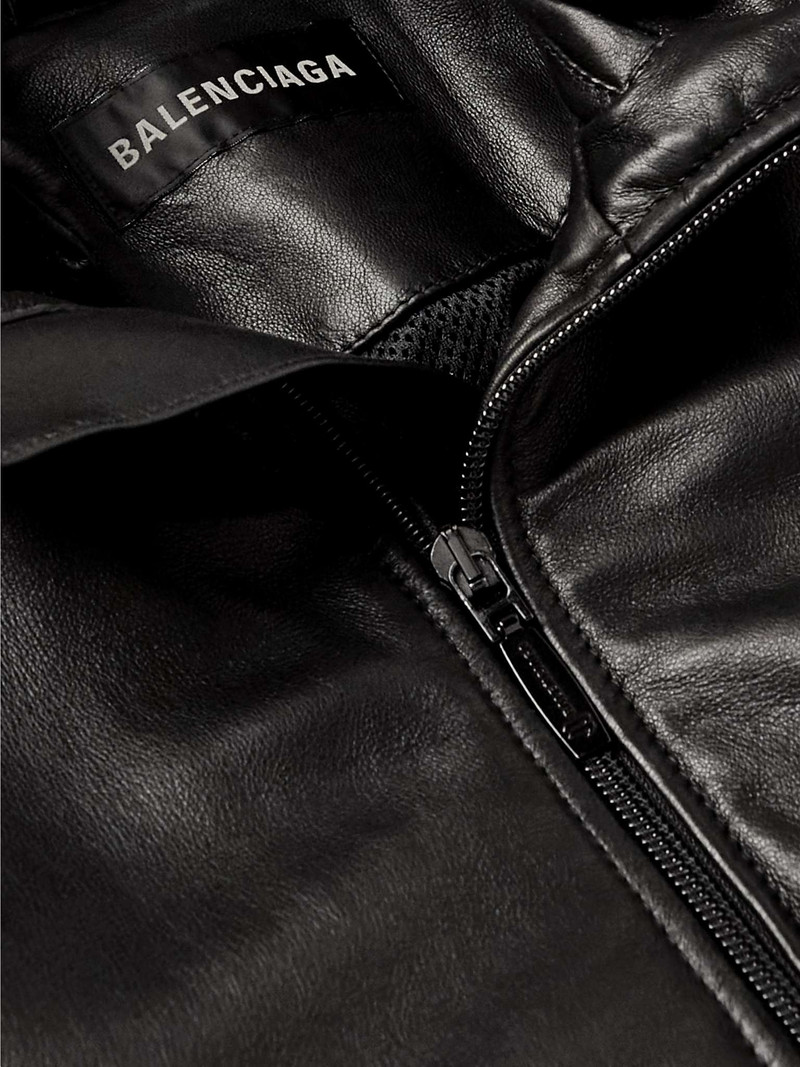 Logo-Embroidered Leather Track Jacket 5
