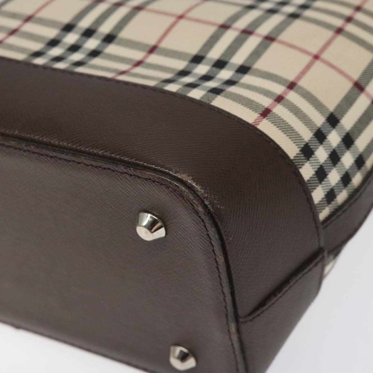 Burberry Nova Check Hand Bag Canvas Leather Beige Brown Silver - 12