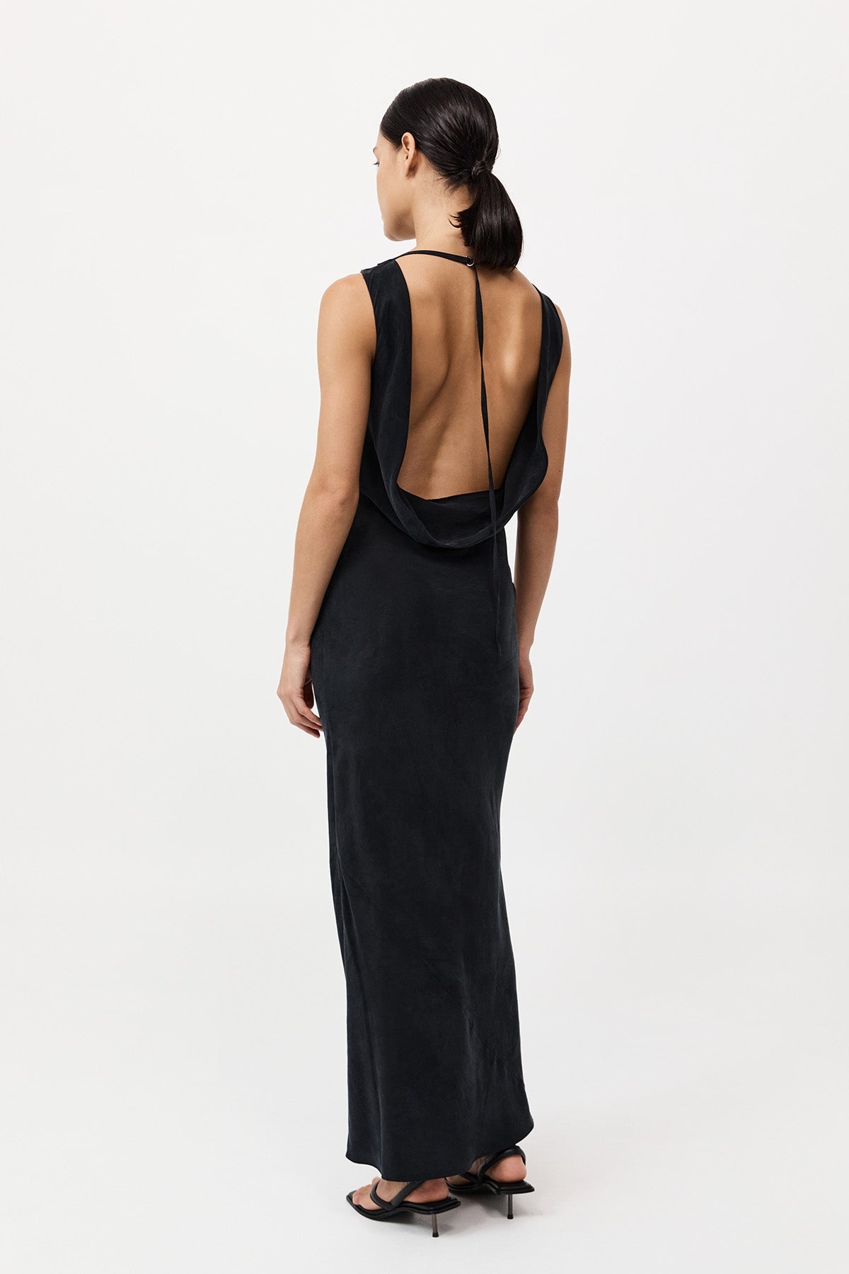Draped Cowl Dress - Black - 5