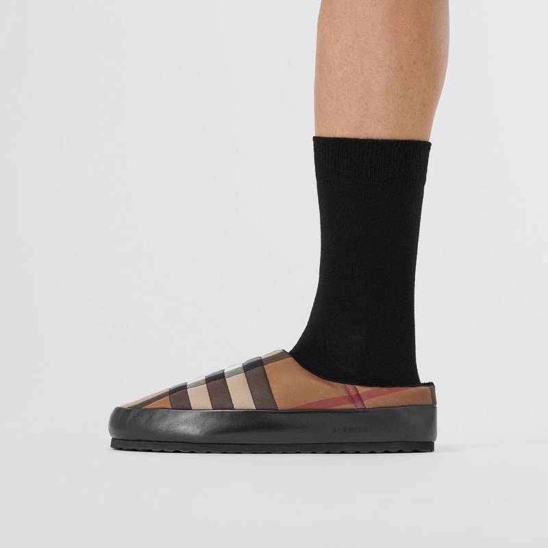 Check Nylon and Lambskin Slippers 8