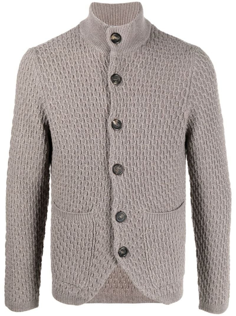 textured-knit merino wool cardigan - 1