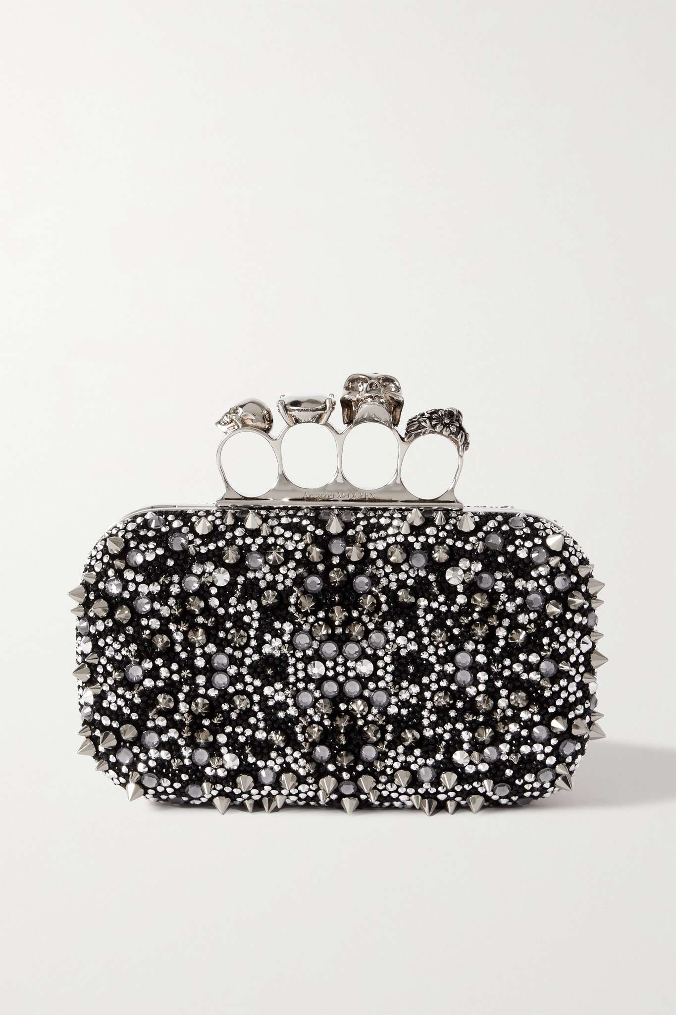 Four Ring embellished suede clutch - 1