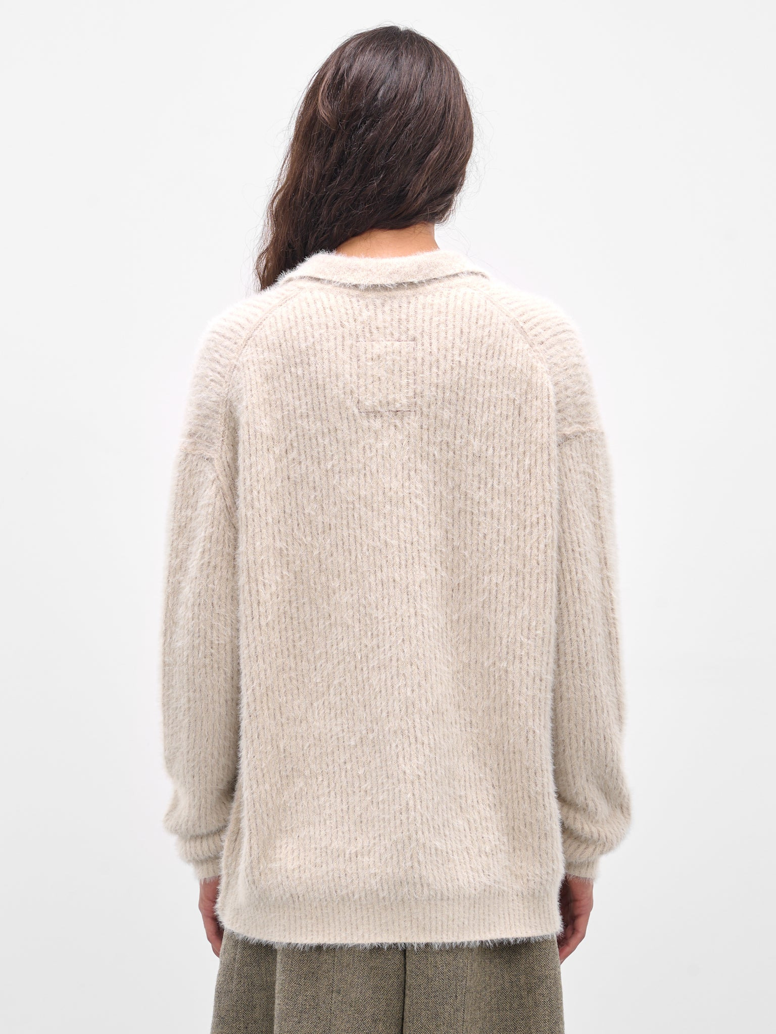 Beige Rib-Knit Polo Sweater - 3