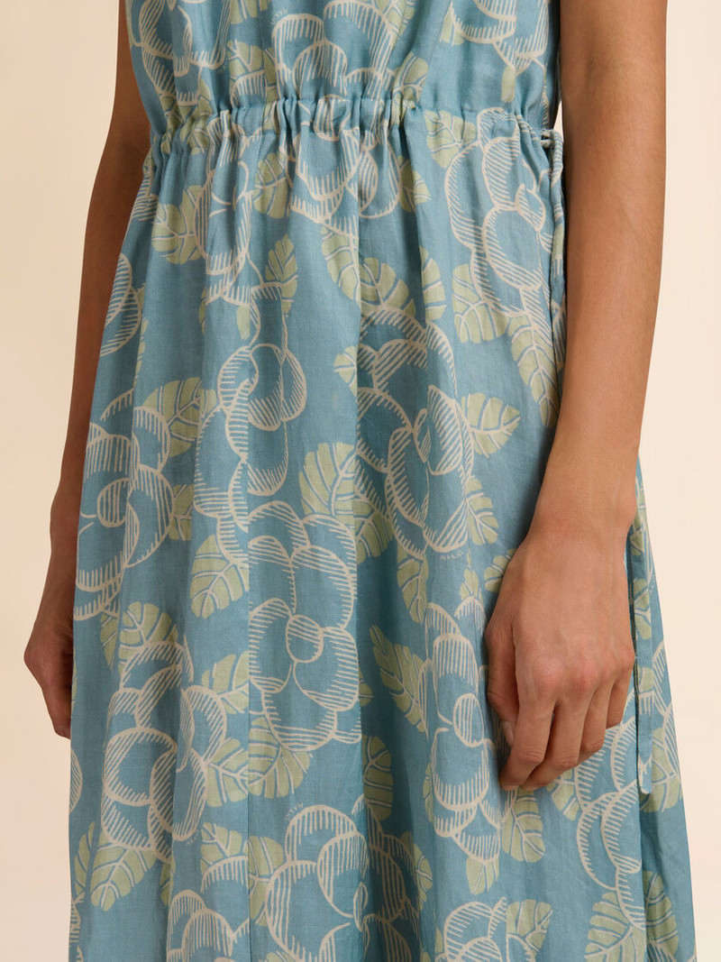 BLUE RAMIE MAXI DRESS WITH BANJO PRINT 5