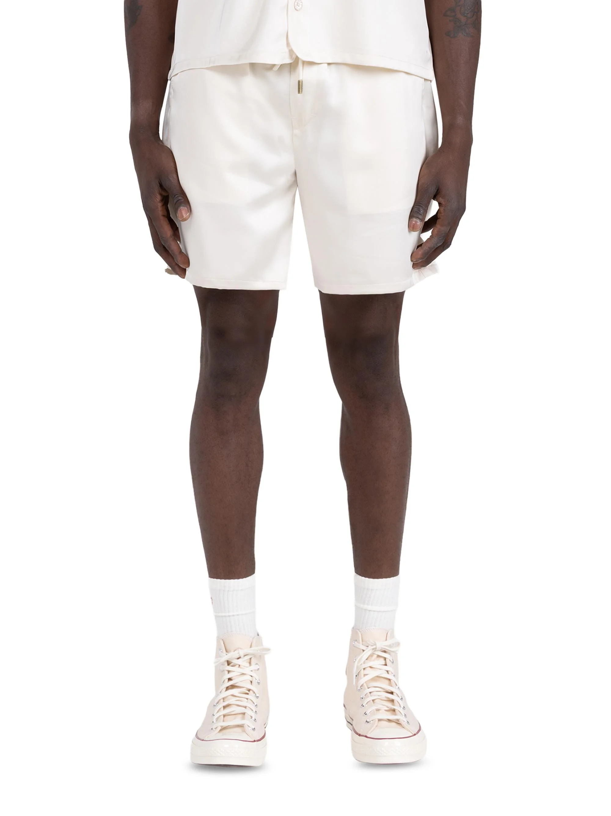 Men's Satin Drawstring Shorts - Sand - 1