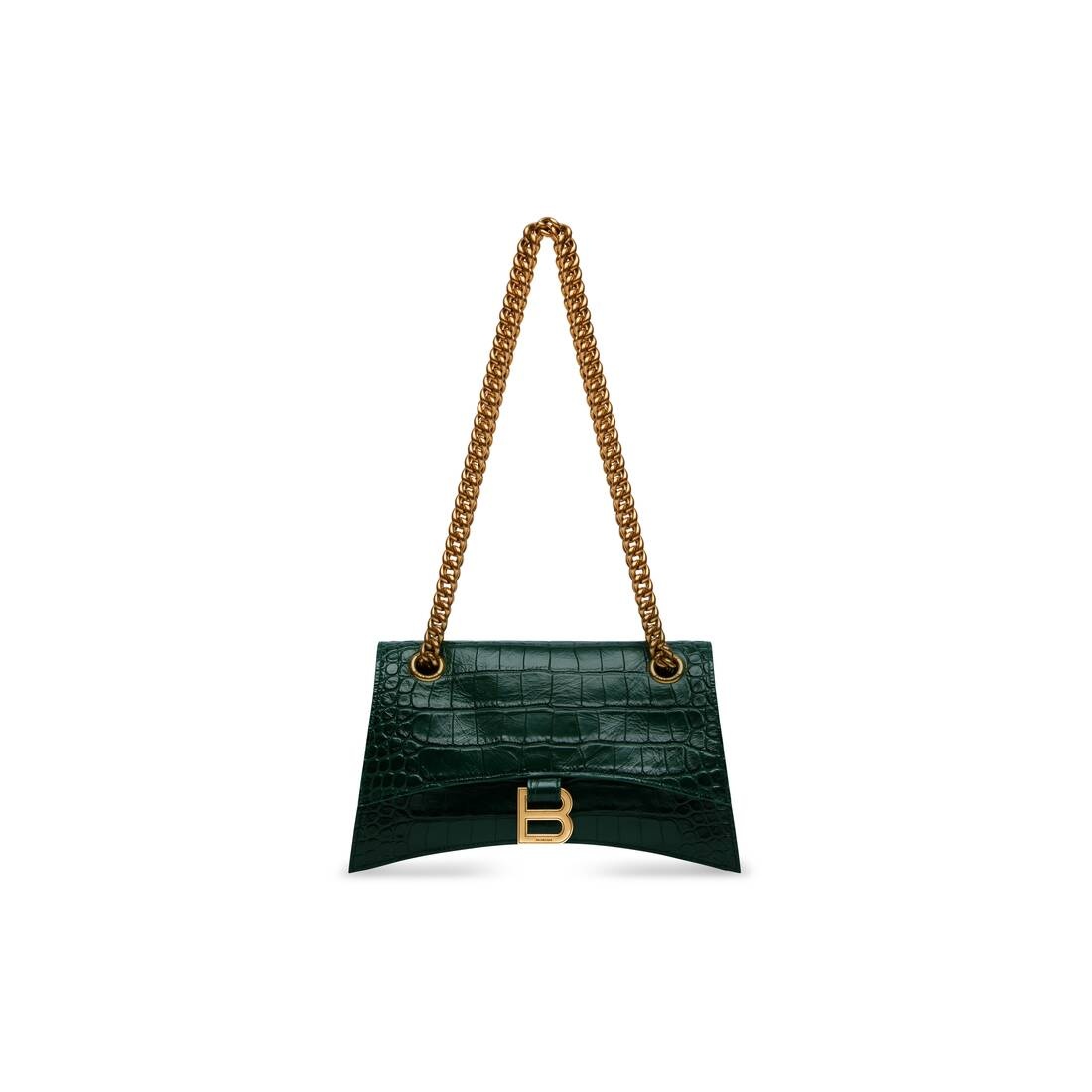 Women's Crush Small Chain Bag Crocodile Embossed in Forest Green - 1