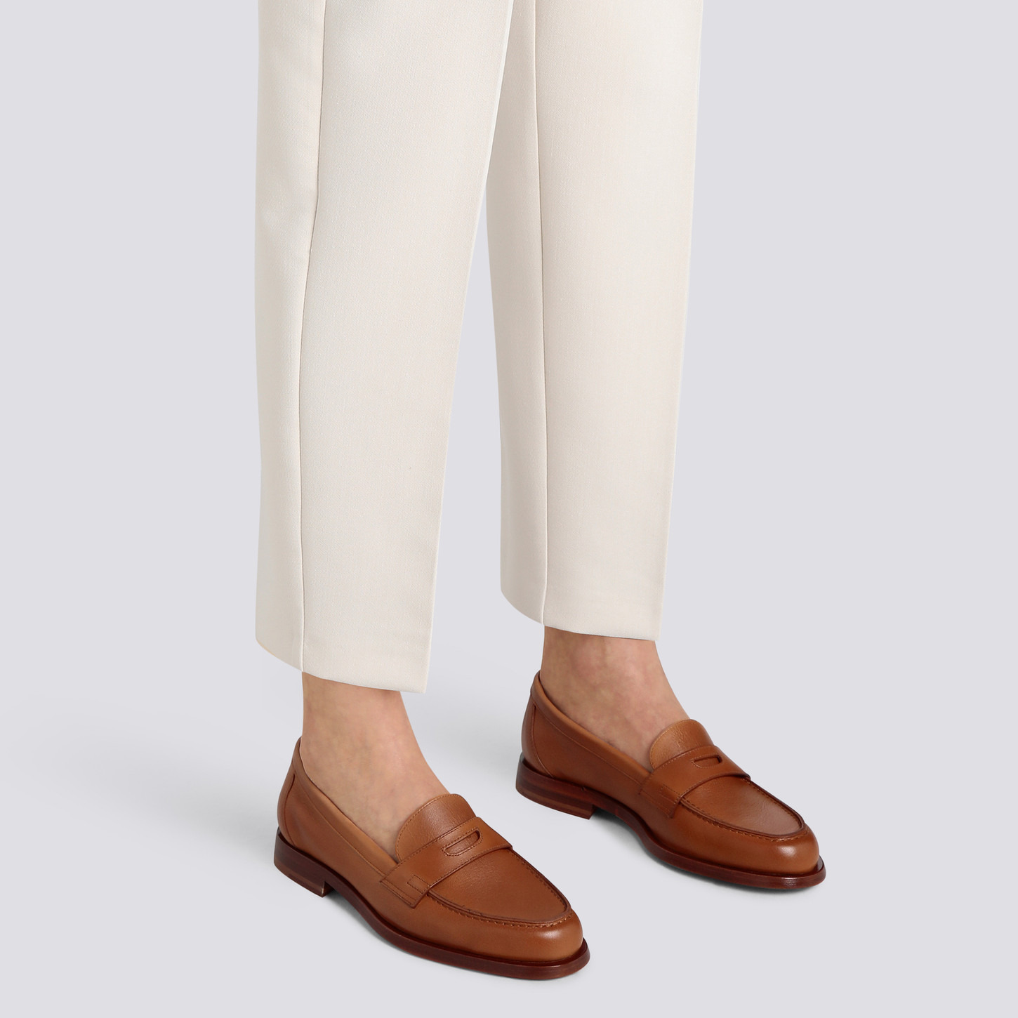 Women's light brown leather penny loafer - 2