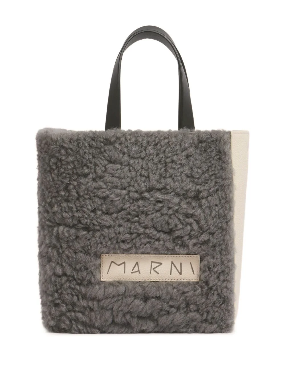 shearling grained leather tote bag - 1