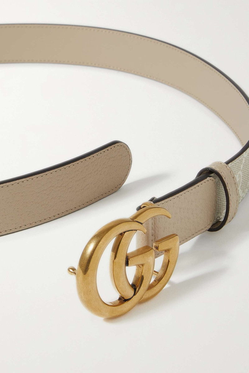 Leather-trimmed printed coated-canvas belt 3