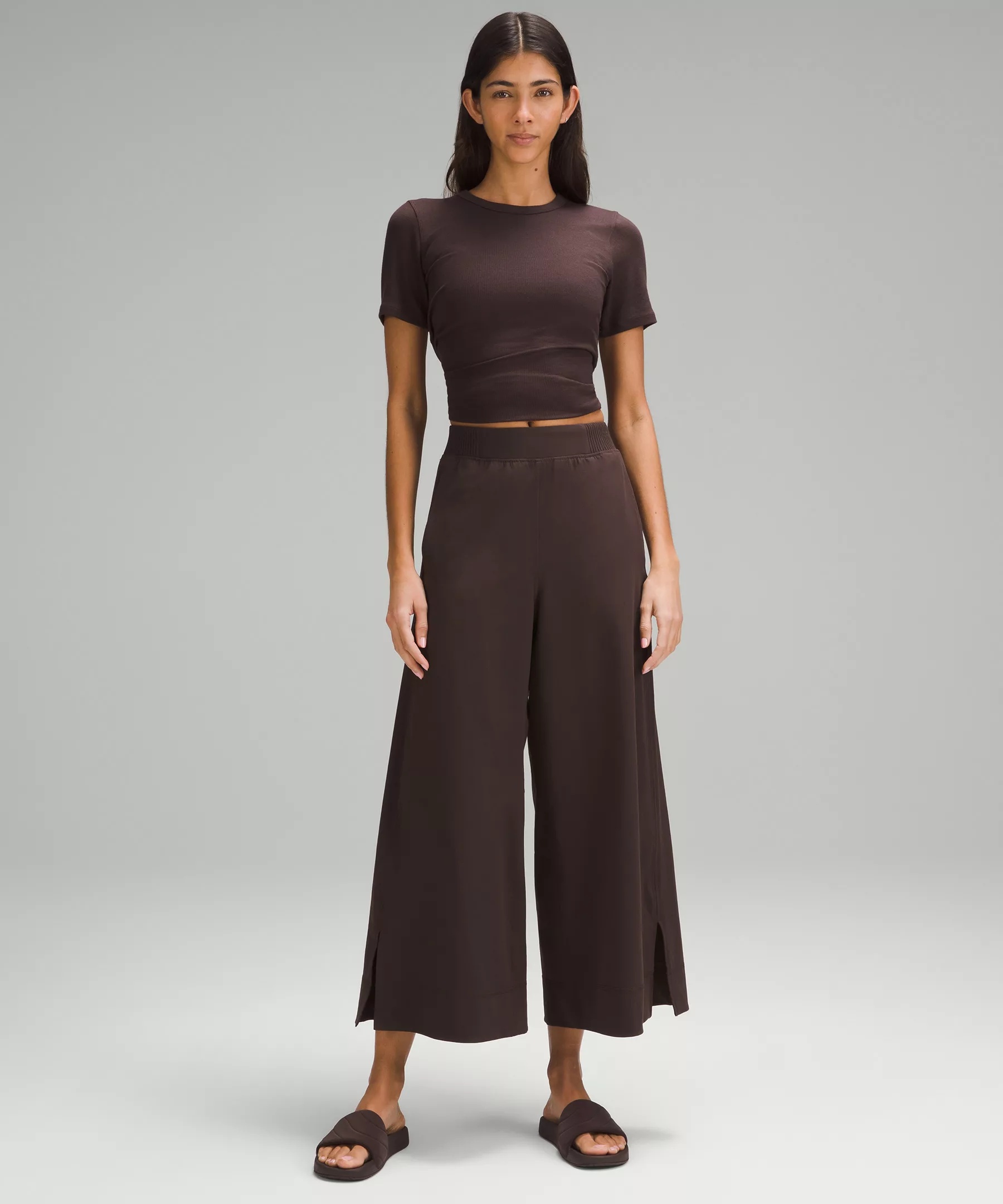 Stretch Woven High-Rise Wide-Leg Cropped Pant - 2