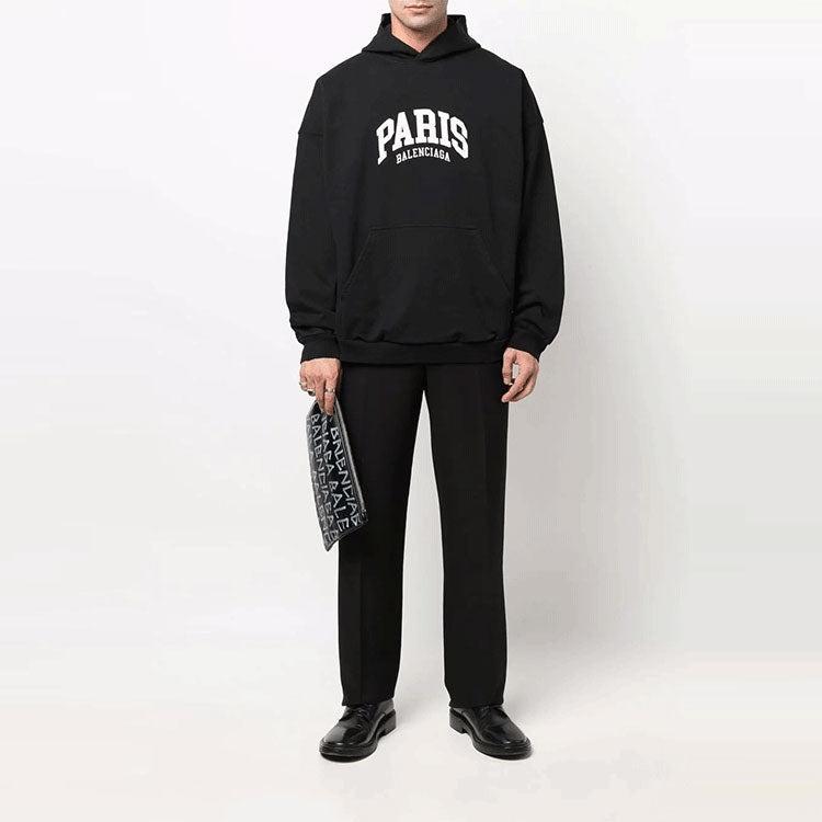 Balenciaga Cities Paris Hoodie Wide Fit 'Black White' 674986TLVL81070 - 3