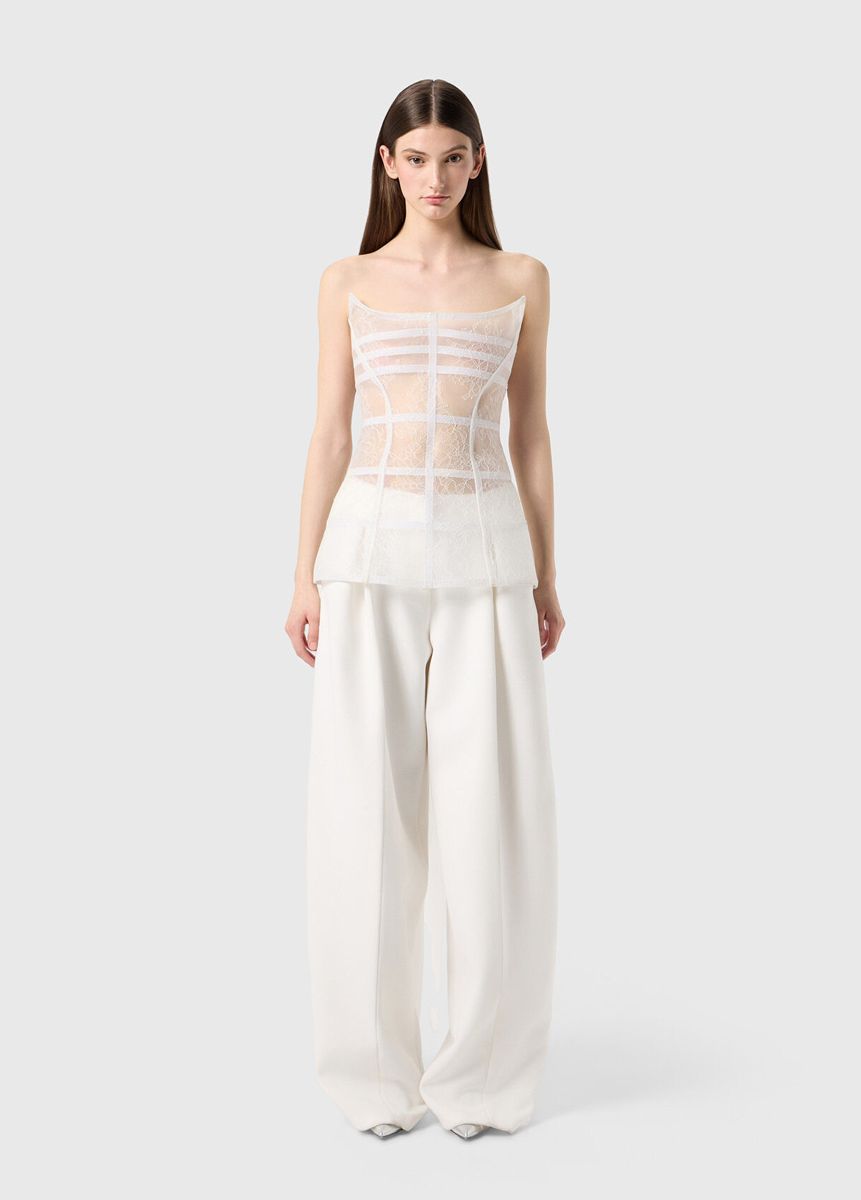 CHIFFON BUSTIER DRESS WITH CHANTILLY LACE - 2