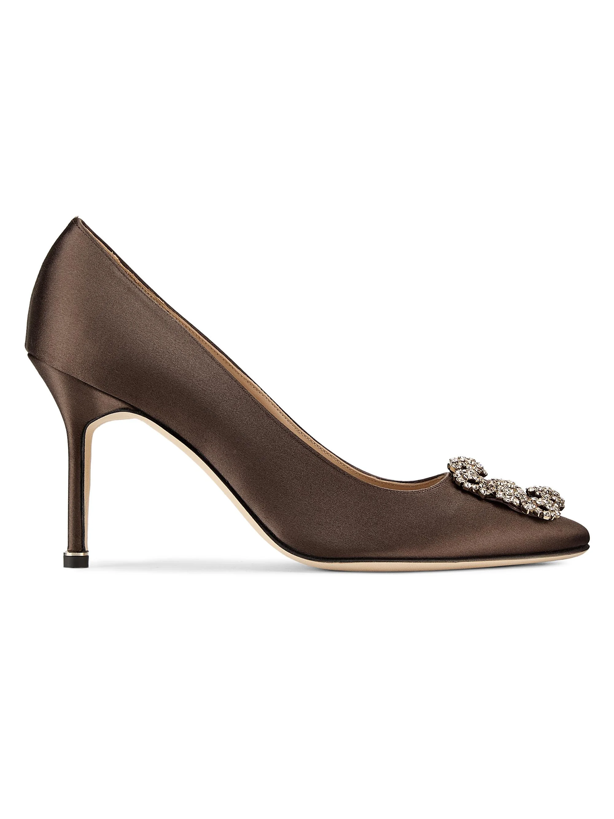 Women's Hangisi 90MM Crystal-Embellished Satin Pumps - Dark Brown - 1